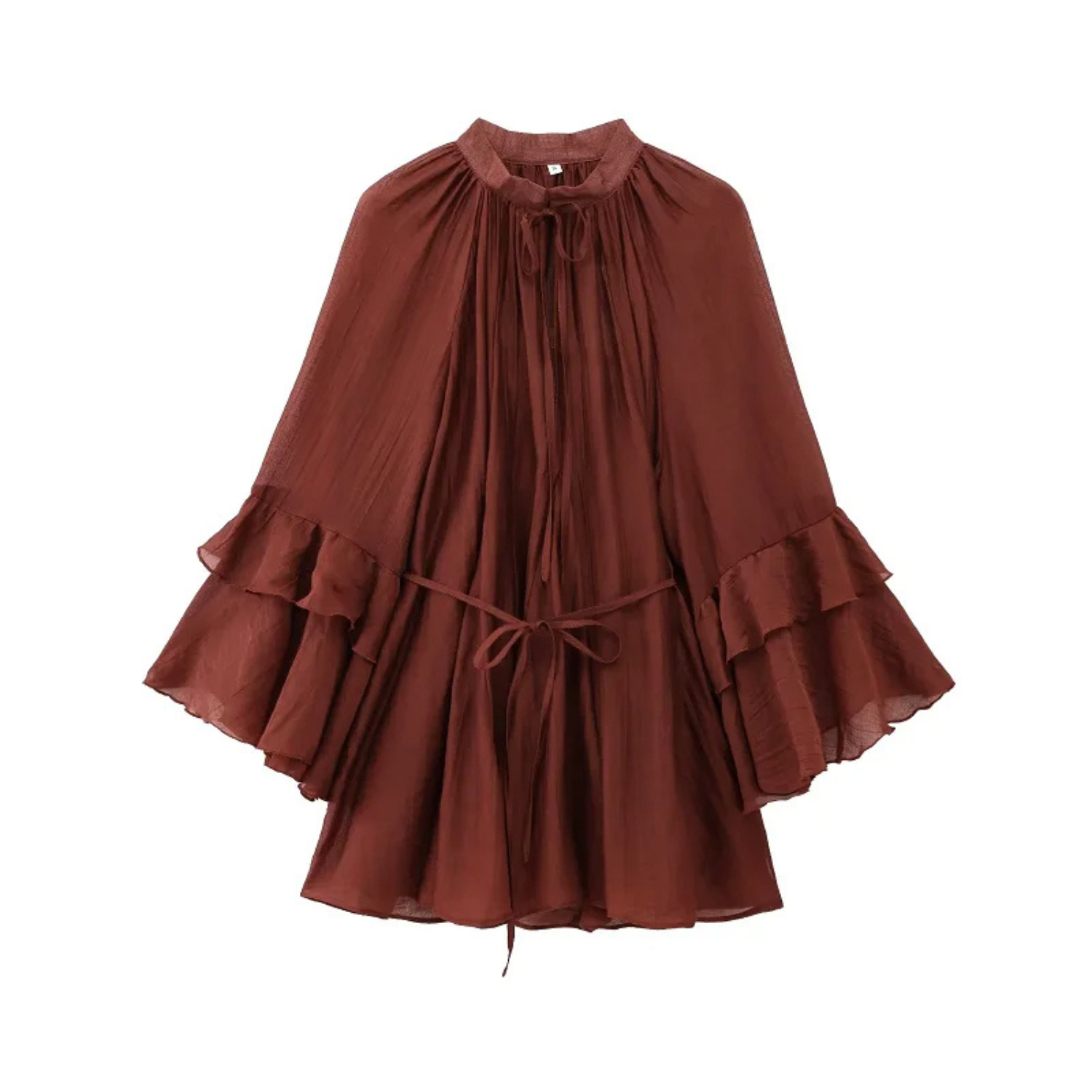 Ella | Ruffle Long Sleeve Mini Dress with Tie Detail